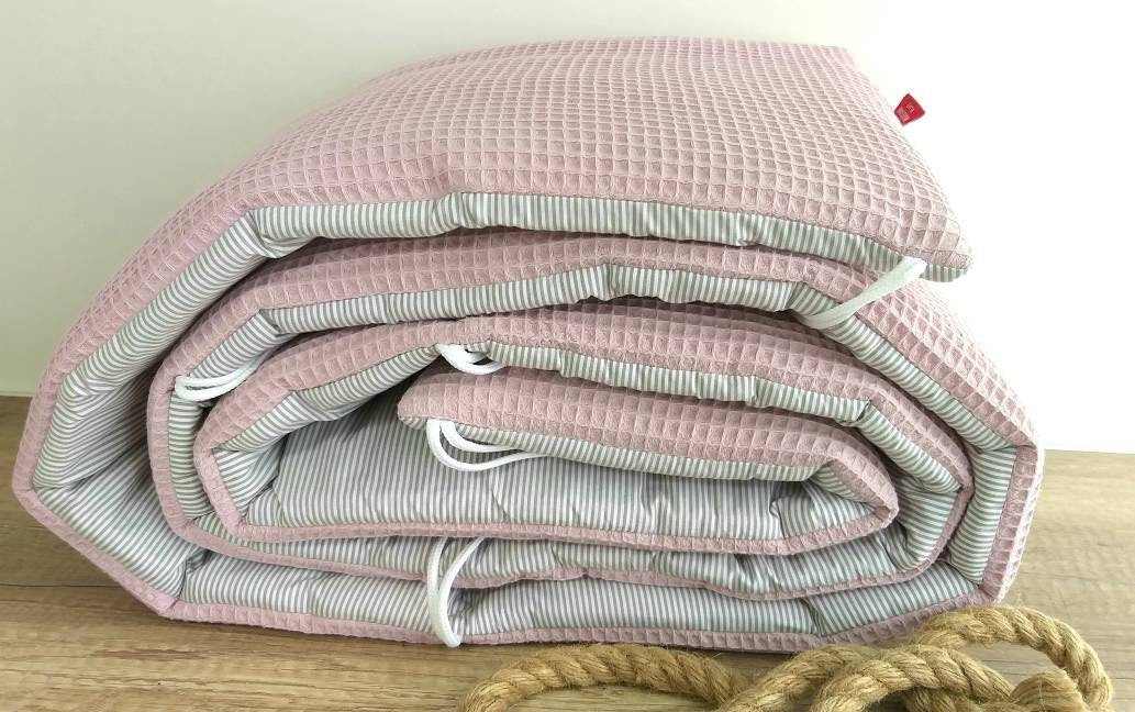 BETTNESTCHEN - Nestchen - WAFFELSTOFF für Babybett 120x60cm + 140x70cm, Laufgitter, Beistellbett, Wiege 40x90cm, Babybay Maxi ALTROSA