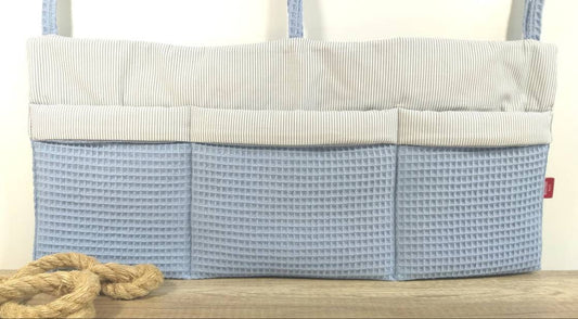 BETTUTENSILO aus Waffelstoff - praktische BETTTASCHE - WANDUNTENSILO - Utensilo für Wickeltisch - Babybett und Laufstall - Organizer