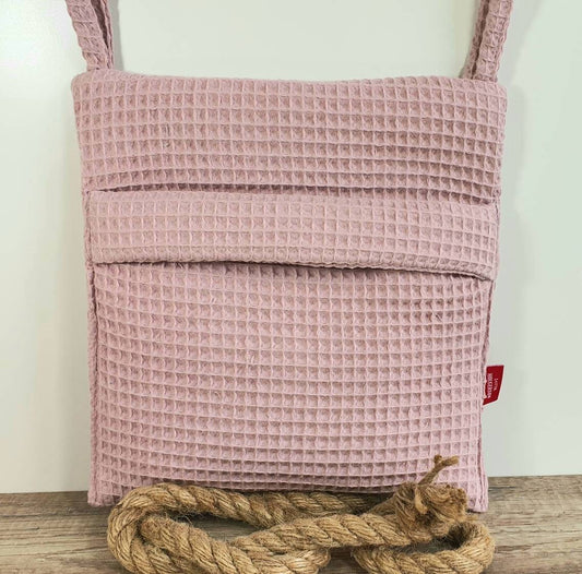 BETTUTENSILO aus Waffelstoff - praktische BETTTASCHE - Wandutensilo - Utensilo für Wickeltisch - Babybett und Laufstall - Organizer ALTROSA