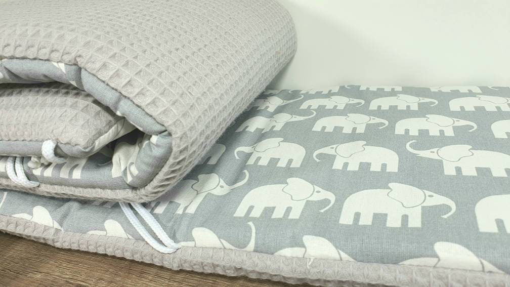 BETTNESTCHEN - Nestchen - WAFFELSTOFF  Bettumrandung  Babybett 120x60cm, 140x70cm, Laufgitter, Beistellbett, Wiege 40x90cm, Babybay HELLGRAU