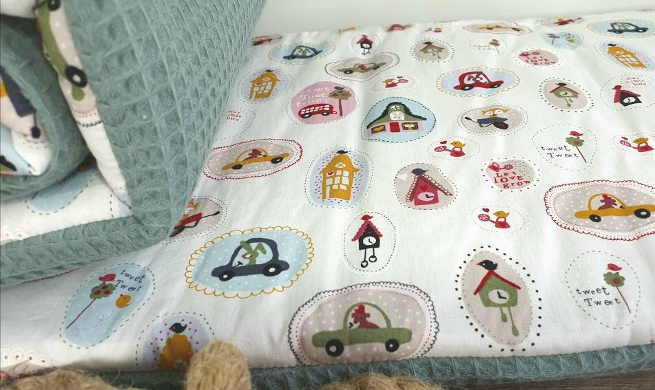 BETTNESTCHEN - Nestchen WAFFELSTOFF  Bettumrandung für Babybett 120x60cm, 140x70cm, Laufgitter, Beistellbett, Wiege 40x90cm, Babybay PETROL