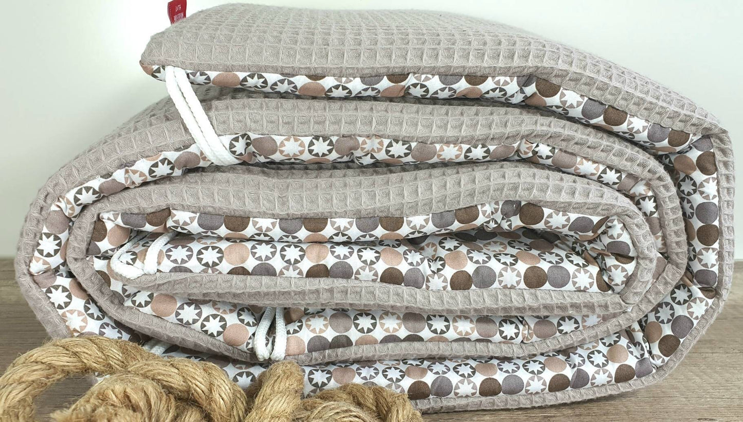 BETTNESTCHEN - Nestchen - WAFFELSTOFF  Bettumrandung  Babybett 120x60cm, 140x70cm, Laufgitter, Beistellbett, Wiege 40x90cm, Babybay TAUPE