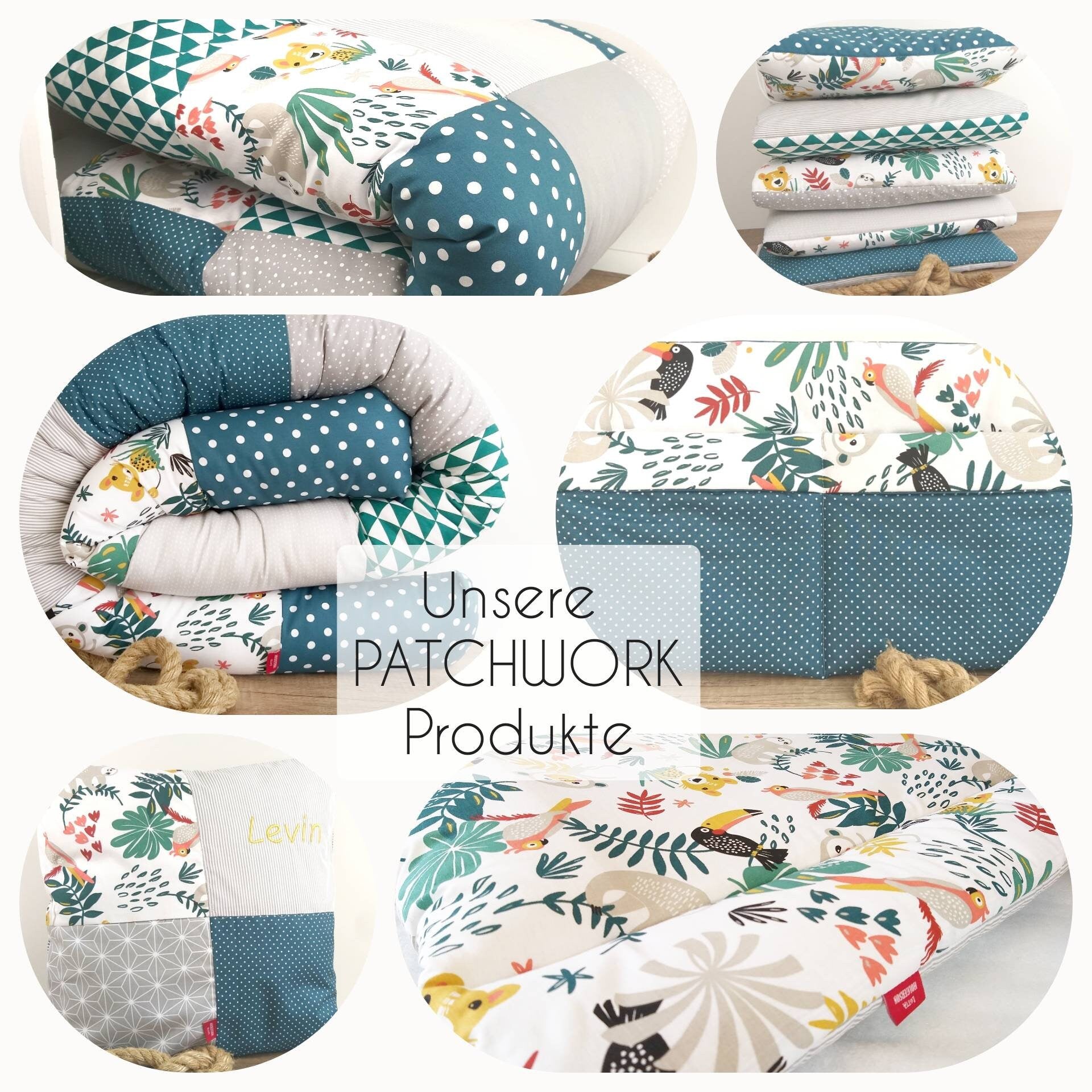 Krabbeldecke - Patchwork - Decke - Babydecke - ANKER puderrosa/grau/weiß - 3-4cm dick - mit Namen / Datum / Uhrzeit / Größe / Gewicht