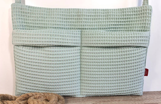 BETTUTENSILO aus Waffelstoff - praktische BETTTASCHE - Wandutensilo - Utensilo für Wickeltisch - Babybett und Laufstall - Organizer MINT