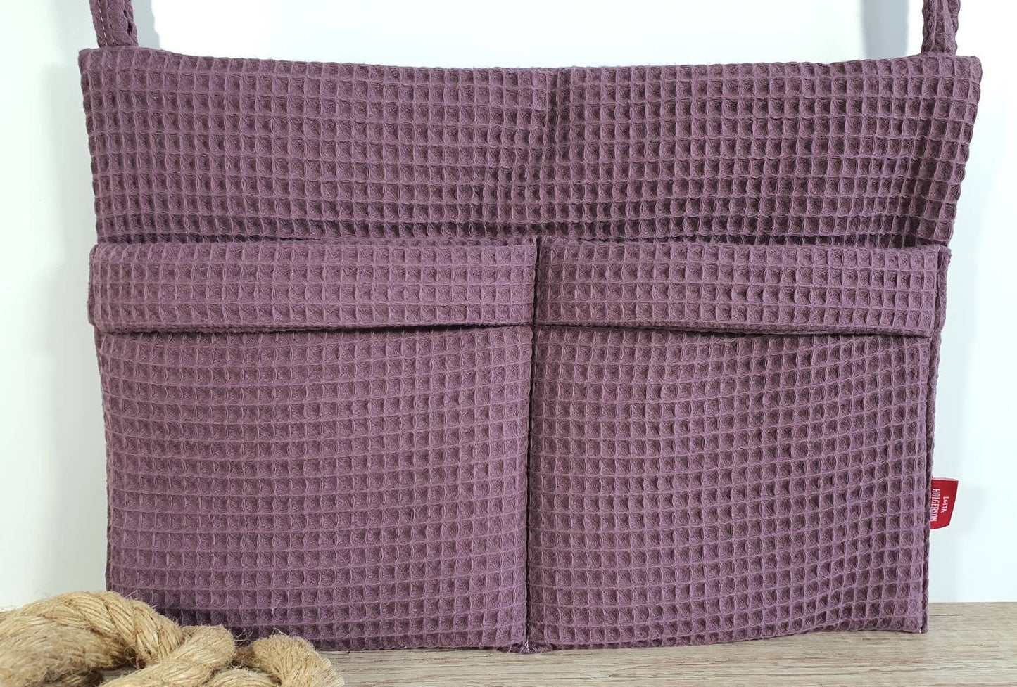 BETTUTENSILO aus Waffelstoff - praktische BETTTASCHE - Wandutensilo - Utensilo für Wickeltisch - Babybett und Laufstall - Organizer MAUVE