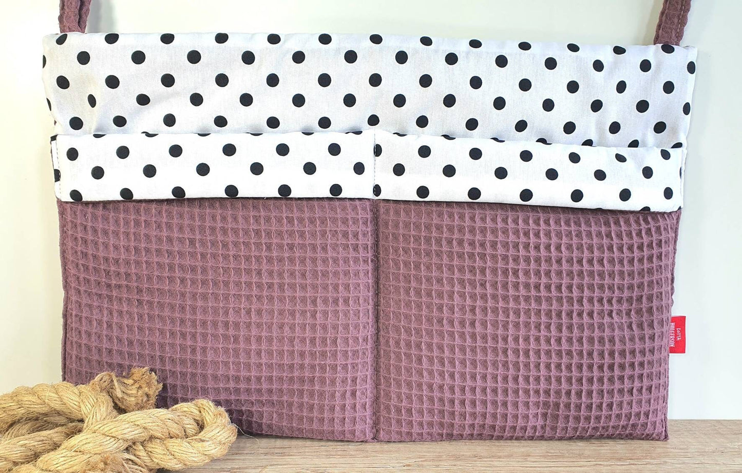 BETTUTENSILO aus Waffelstoff - praktische BETTTASCHE - Wandutensilo - Utensilo für Wickeltisch - Babybett und Laufstall - Organizer MAUVE