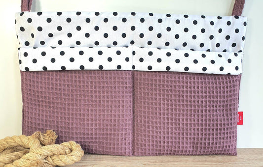 BETTUTENSILO aus Waffelstoff - praktische BETTTASCHE - Wandutensilo - Utensilo für Wickeltisch - Babybett und Laufstall - Organizer MAUVE