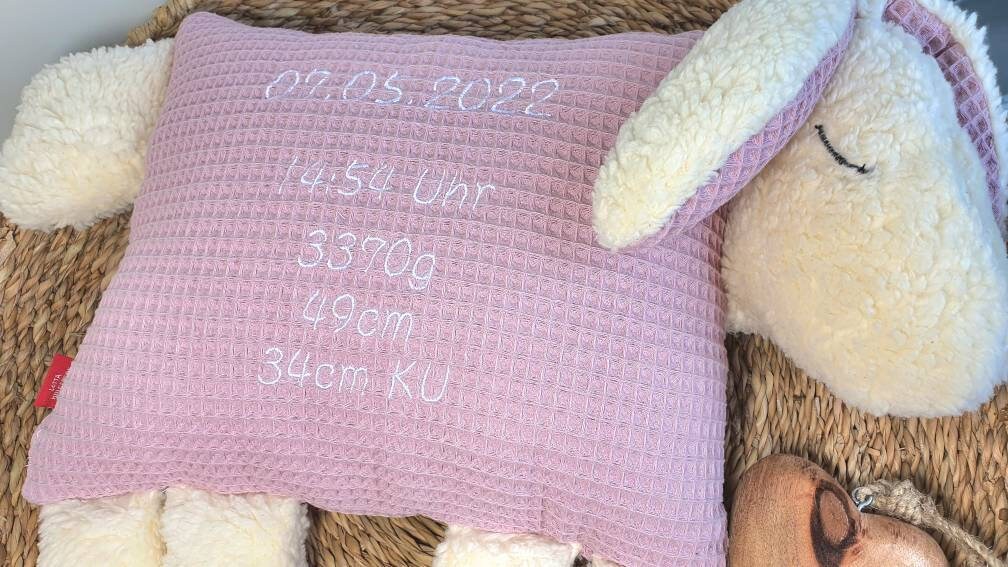 KUSCHELSCHAF 'MAJA' mit Namen - Kuscheltier - GEBURTSKISSEN - Kinderkissen - Kuschelkissen - Kissen Waffelstoff mauve