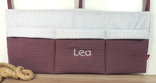 BETTUTENSILO aus Waffelstoff - praktische BETTTASCHE - Wandutensilo - Utensilo für Wickeltisch - Babybett und Laufstall - Organizer MAUVE