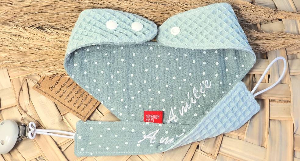 HALSTUCH, DREIECKSTUCH aus Waffelstoff / Musselin Wende-Halstuch, Sabbertuch für Baby & Kleinkind - personalisierbar mit NAMEN