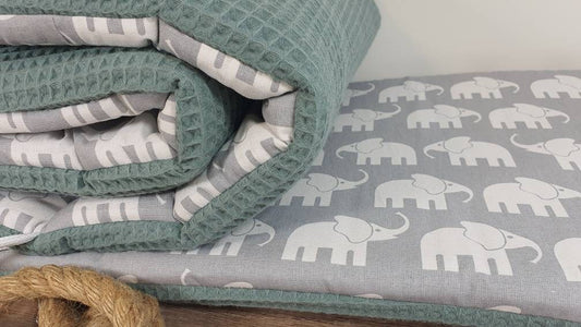 LATTICE UPHOLSTERY - PLAYPEN GRID PROTECTION - Waffle fabric waffle pique * elephant petrol light grey white