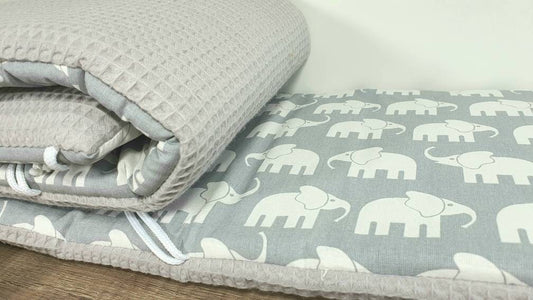 168 x 25 cm - READY FOR SHIPMENT - LATTICE CUSHIONS - PLAYPEN Mesh protection - Waffle fabric Waffle piquel * Elephant light grey white