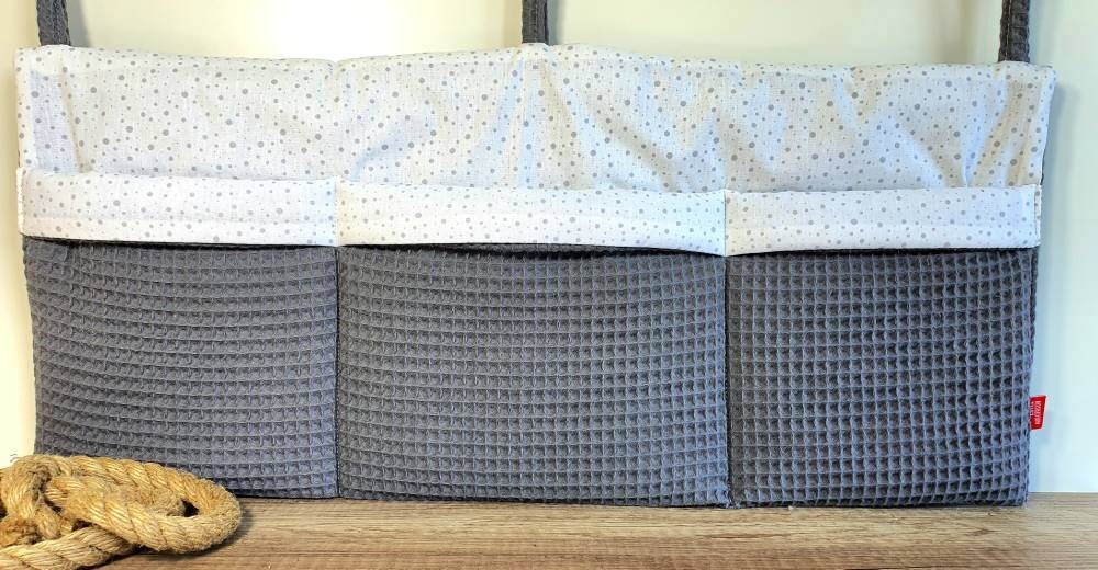 BEDDINGSILO WaffleLpique - practical bed bag - WANDUTENSILO - Organizer for changing table, baby cot, playpen ANTHRACITE dots white grey