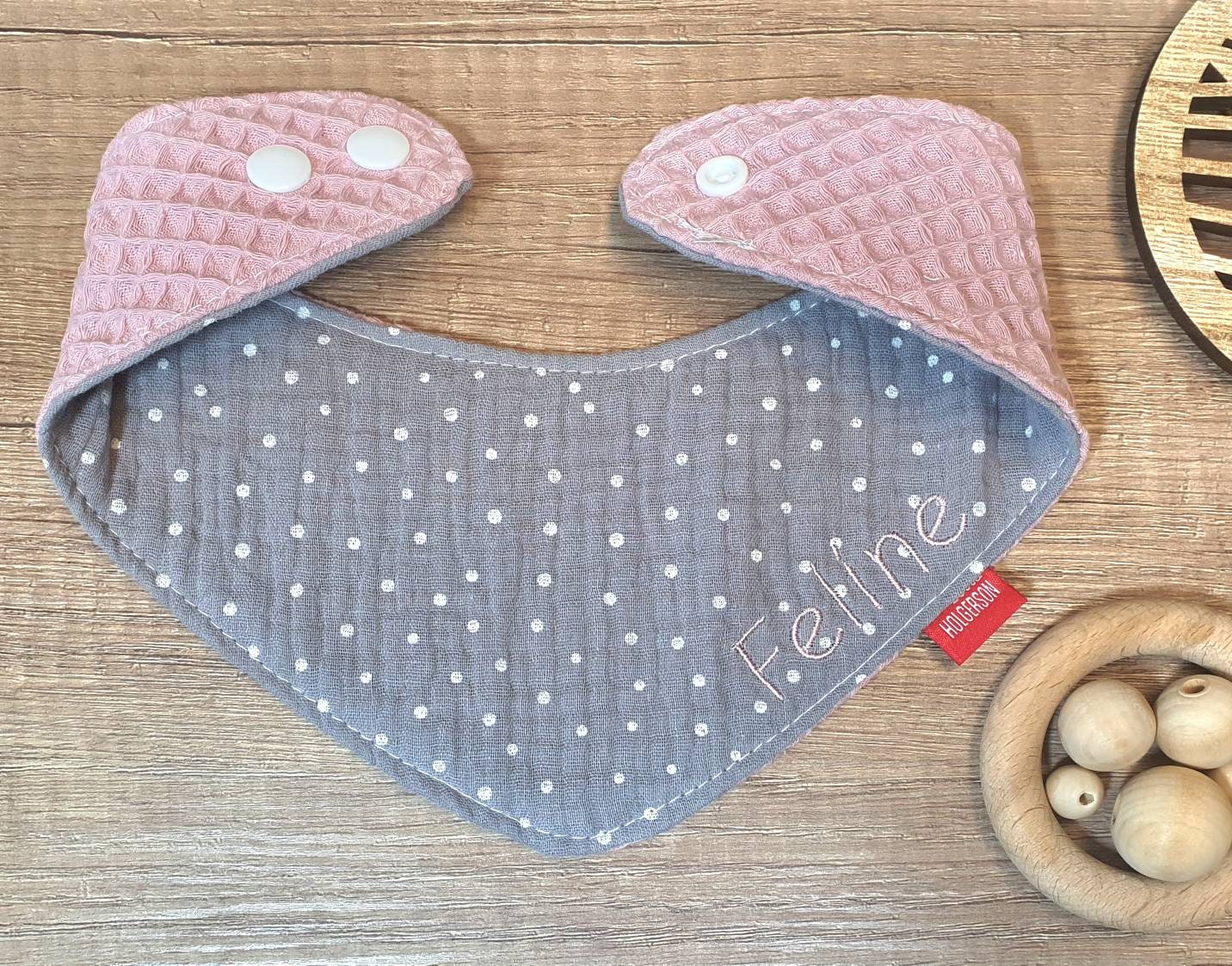 HALSTUCH, DREIECKSTUCH aus Waffelstoff / Musselin Wende-Halstuch, Sabbertuch für Baby & Kleinkind - personalisierbar mit NAMEN