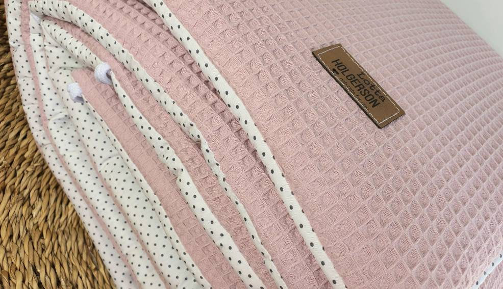 LATTICE CUSHIONS - PLAYPEN MESH PROTECTION - Waffle fabric Waffle pique old pink dots grey white