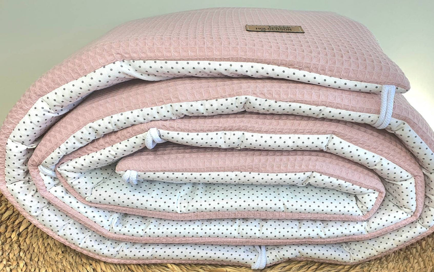 LATTICE CUSHIONS - PLAYPEN MESH PROTECTION - Waffle fabric Waffle pique old pink dots grey white